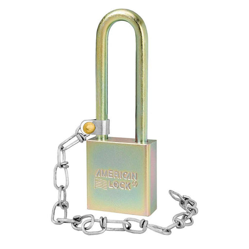 Master Lock A5202GLWN Government Padlock, with Chain and 3in (75mm) Tall Shackle NSN: 5340-01-588-1916-Keyed-masterlocks-A5202GLWN-HodgeProducts.com