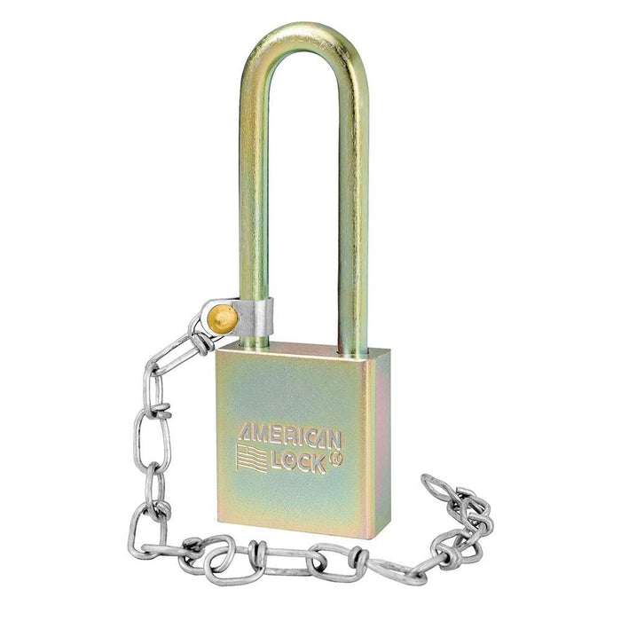 Master Lock A5202GLWNKA Government Padlock, with Chain and 3in (75mm) Tall Shackle NSN: 5340-01-588-1905-Keyed-masterlocks-A5202GLWNKA-HodgeProducts.com