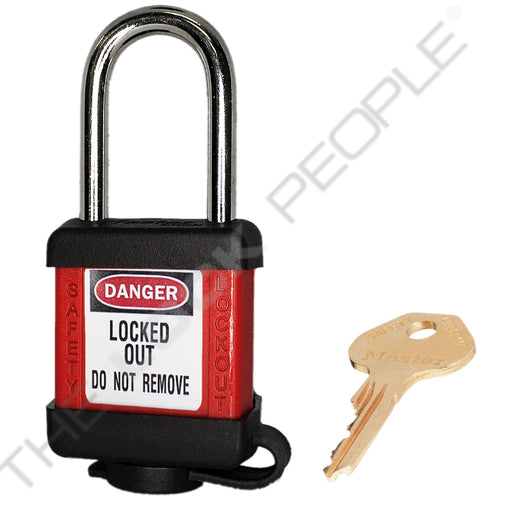 Master Lock 410COV Padlock with Plastic Cover 1-1/2in (38mm) wide-Master Lock-Keyed Alike-1-1/2in-410KAREDCOV-HodgeProducts.com