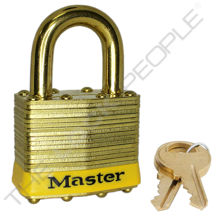 Master Lock 2B Laminated Brass Padlock with Brass Shackle 1-3/4in (44mm) wide-Master Lock-Master Keyed-15/16in-2MKBYLW-HodgeProducts.com