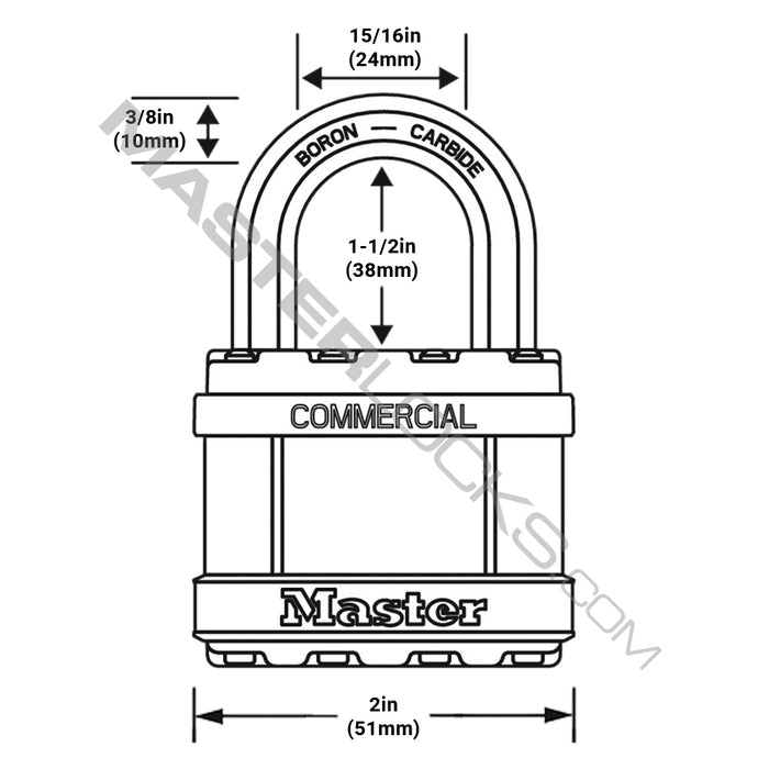 Master Lock M5 Commercial Magnum Laminated Steel Padlock with Stainless Steel Body Cover 2in (51mm) Wide-Keyed-Master Lock-HodgeProducts.com