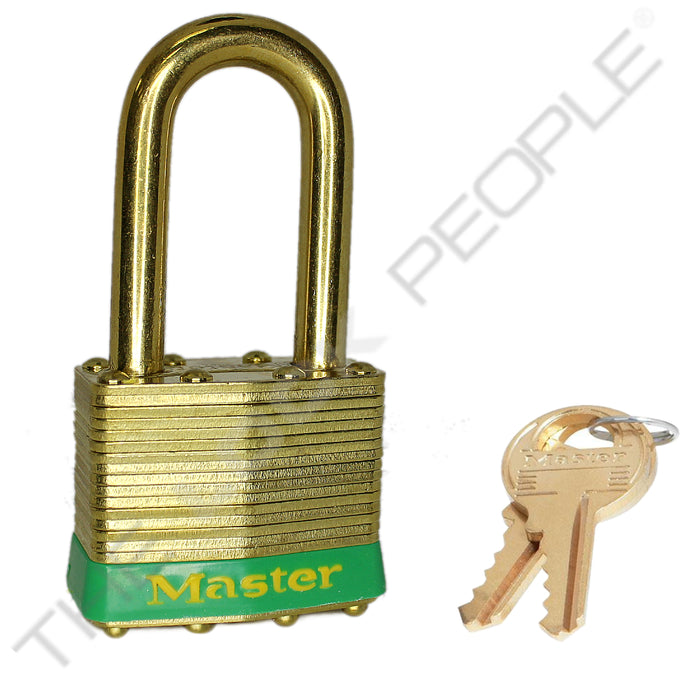 Master Lock 2B Laminated Brass Padlock with Brass Shackle 1-3/4in (44mm) wide-Master Lock-Keyed Alike-1-1/2in-2KABLFGRN-HodgeProducts.com